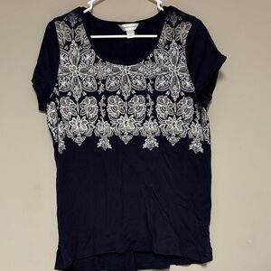 Christopher & Banks Black Top with White Floral Design